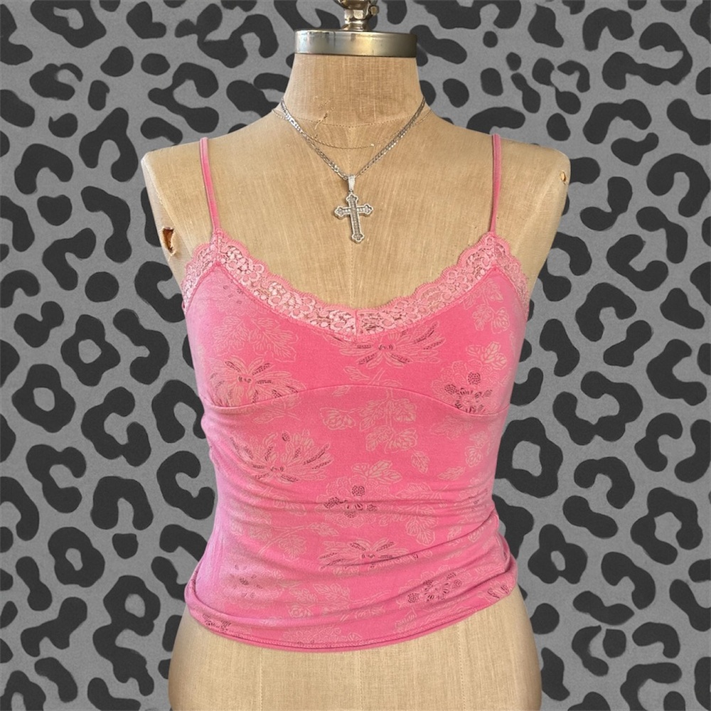 Old Navy Floral Pink Camisole with Lace Trim